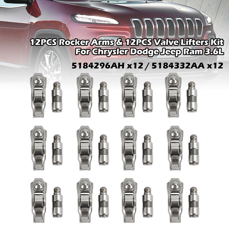 2011-2017 Chrysler 200 2011-2019 Chrysler 300 3.6L engines 12PCS Rocker Arms & 12PCS Valve Lifters Kit