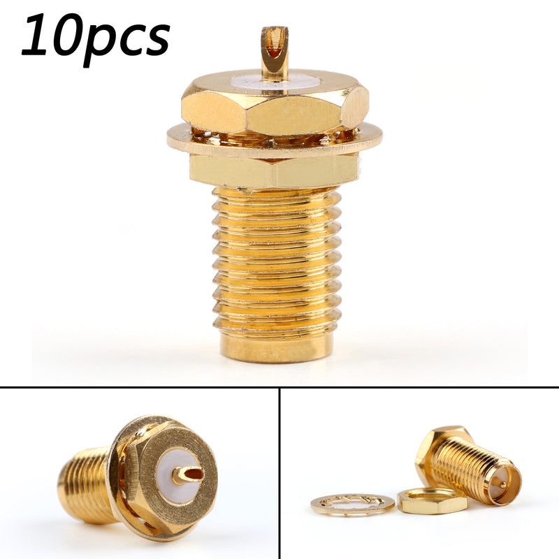 10 Pcs Connector RP.SMA Female Plug Bulkhead Solder Panel Mount Straight