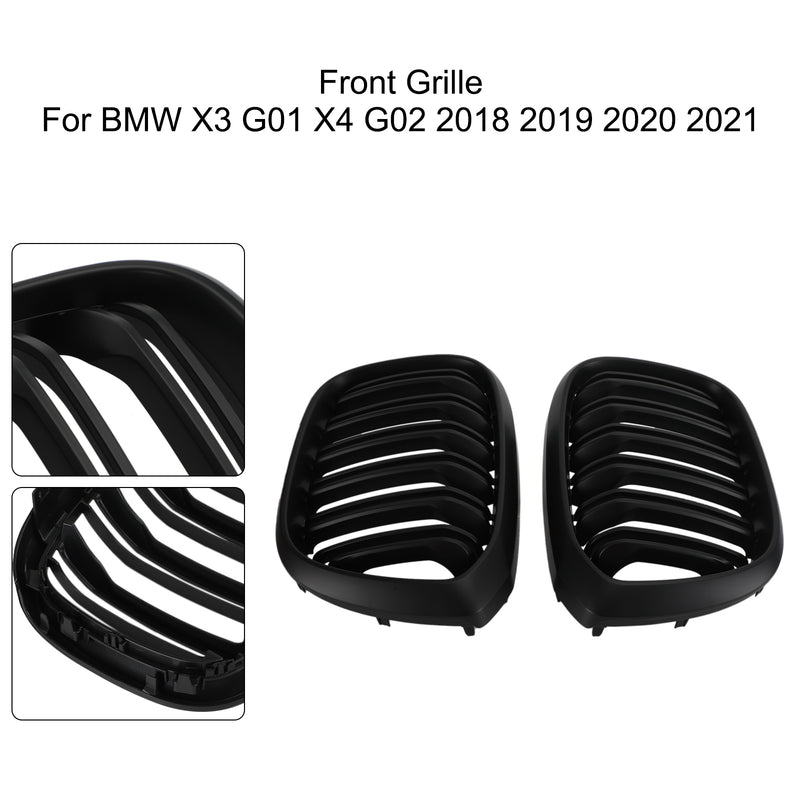 2PCS Kidney Grill Grille 51138469959 fit BMW G01 X3 G02 X4 2018-2021 Matt Black