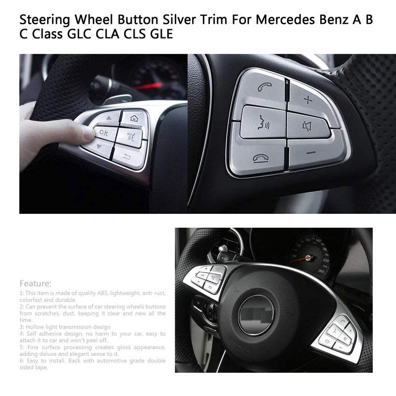 Steering Wheel Button Silver Trim For Mercedes Benz A B C Class GLC CLA CLS GLE Generic
