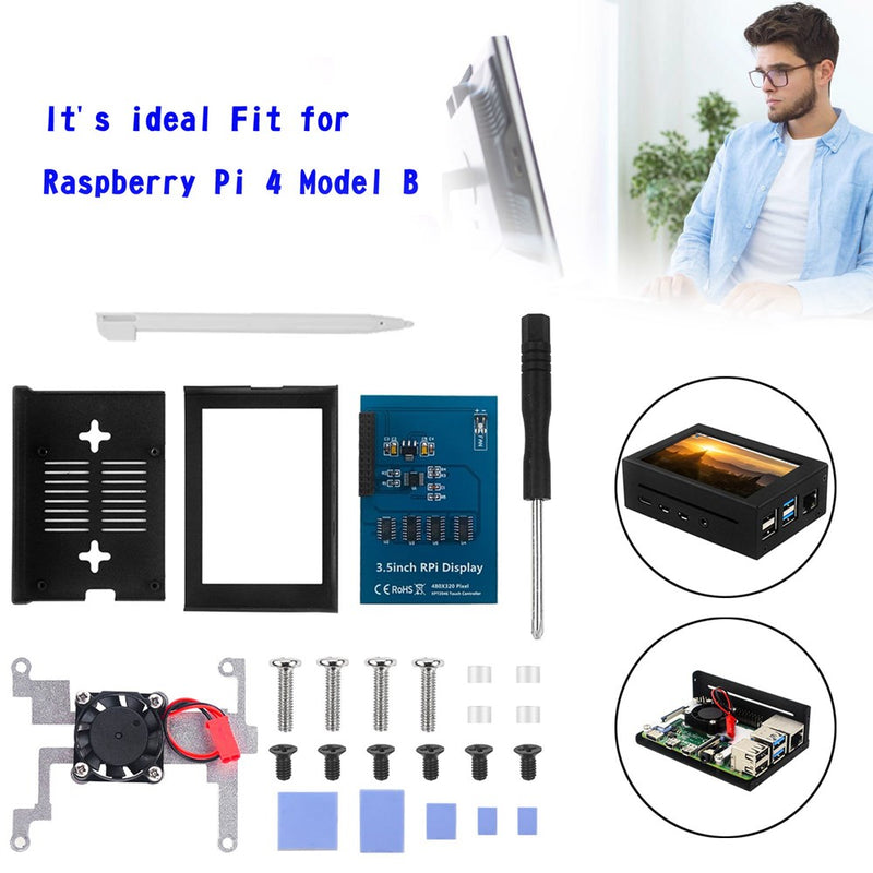 3.5 In Display Aluminum Alloy Case + LCD Screen Fit for Raspberry Pi 4 Model B