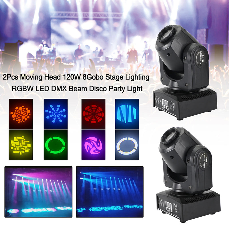 120W Moving Head 8Gobo Stage Lighting RGBW LED DMX Beam Disco Party Light