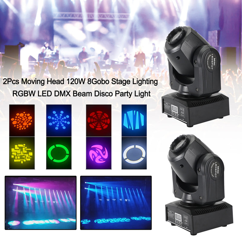 2Pcs/4Pcs 120W 8Gobo Moving Head Stage Lighting RGBW LED DMX Beam Disco Party Light