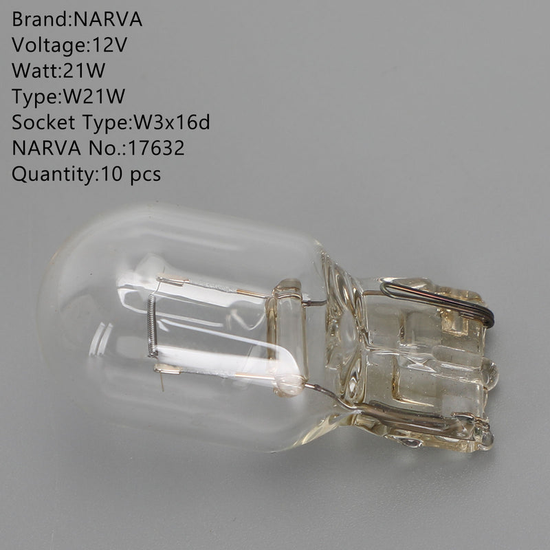 10x For NARVA 17632 Car Auxiliary Bulbs W21W 12V21W W3x16d Generic