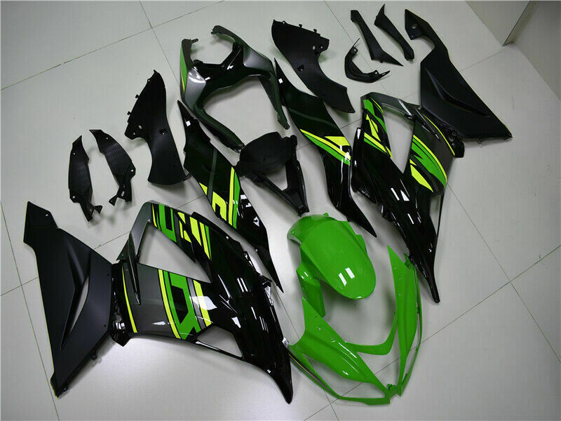 Fairing Injection Plastic Kit Green Black W/Bolt Kit Fit For Kawasaki Zx6R 13-18 Generic