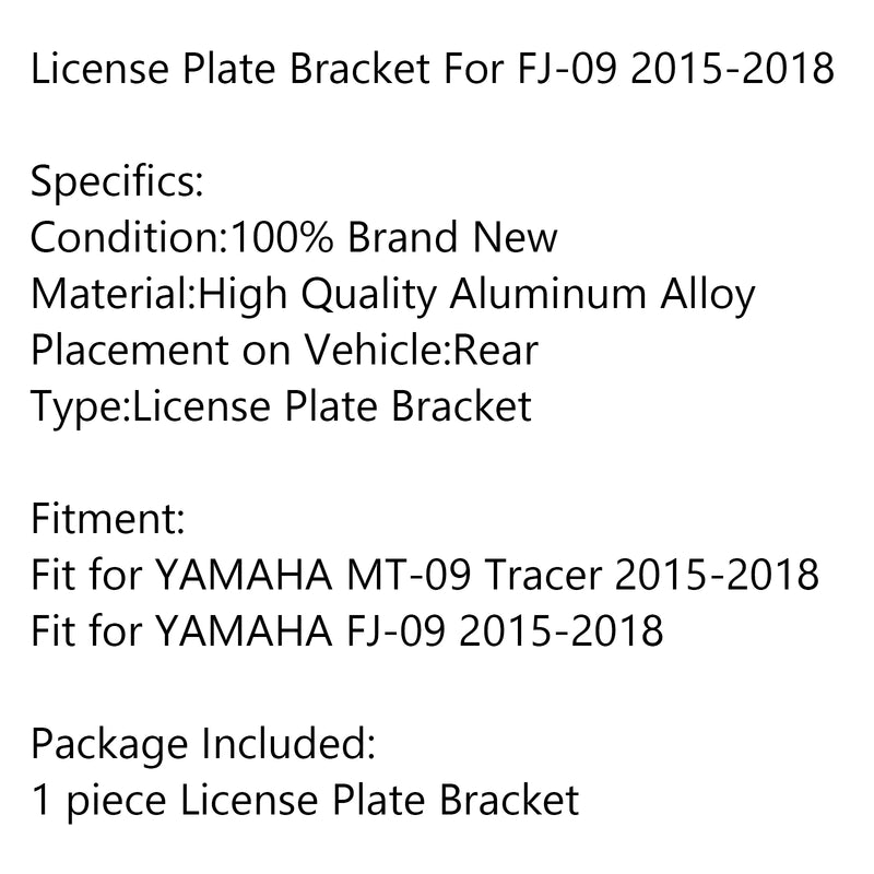 Rear License Plate Holder Bracket For YAMAHA FJ-09 / MT-09 Tracer 2015-2018 Generic