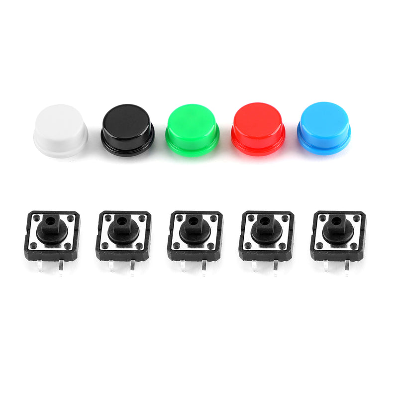 100 Pairs Tact Switch + Round Button Cap Micro Switch 12*12*7.3MM 5 Color Kit
