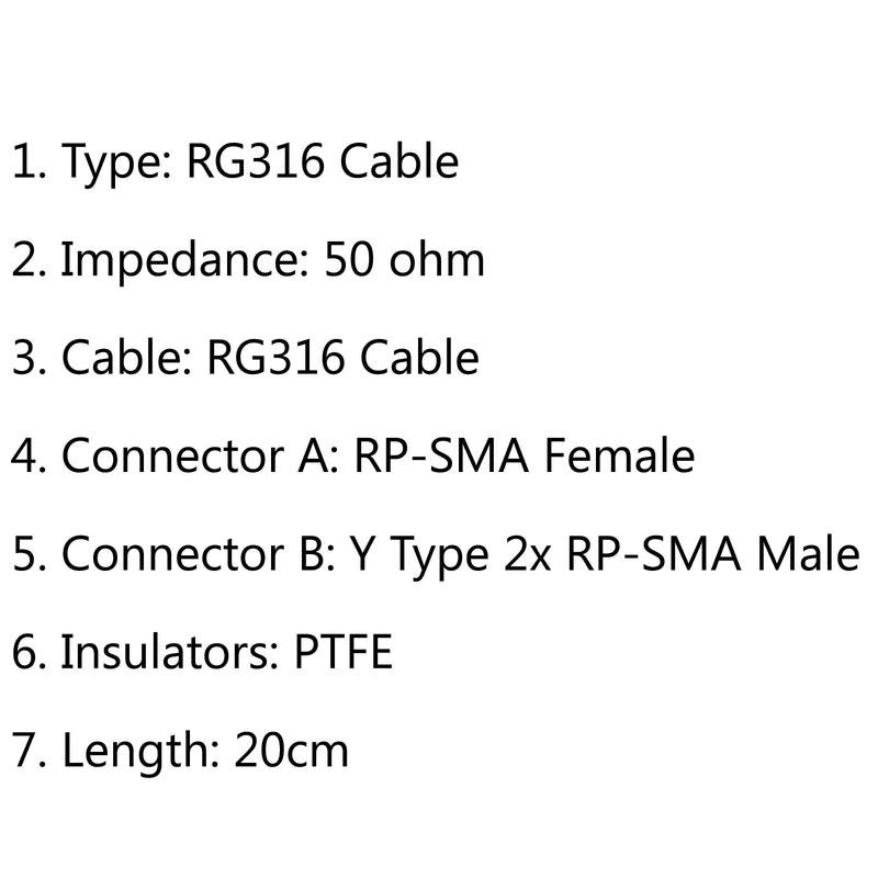 4Pcs 20cm RG316 RP-SMA Female to Y Type 2x RP-SMA Male Splitter Pigtail Cable 8in