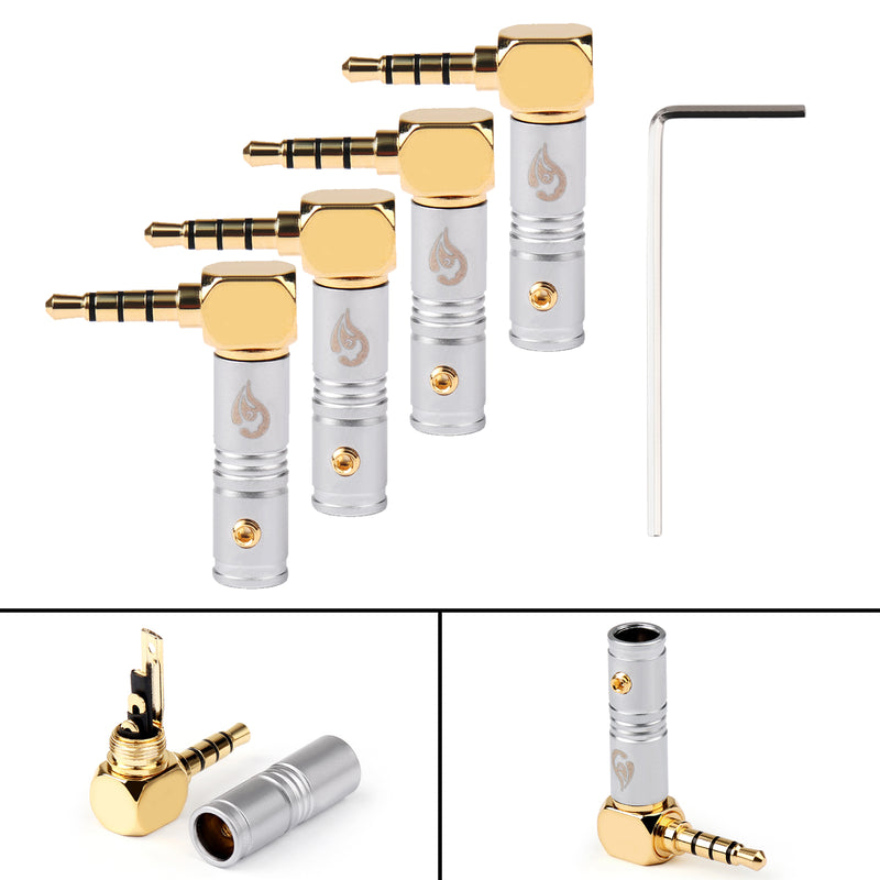 4PCS 3.5mm 4 Pole TRRS 90¡ãStereo Male Audio Plug Connector For Headphone Silver