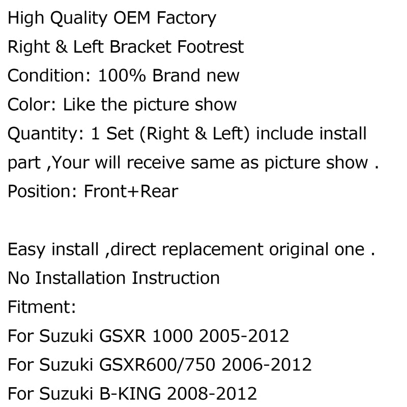 Front&Rear Footrests Foot Pegs Aluminum Passenger For Suzuki GSXR 1000 600 750 Generic