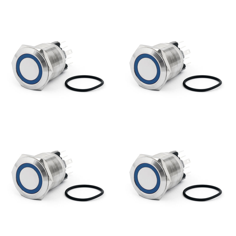 22mm 24V Ring LED Push Button Switch Stainless Steel For Car/Boat/DIY