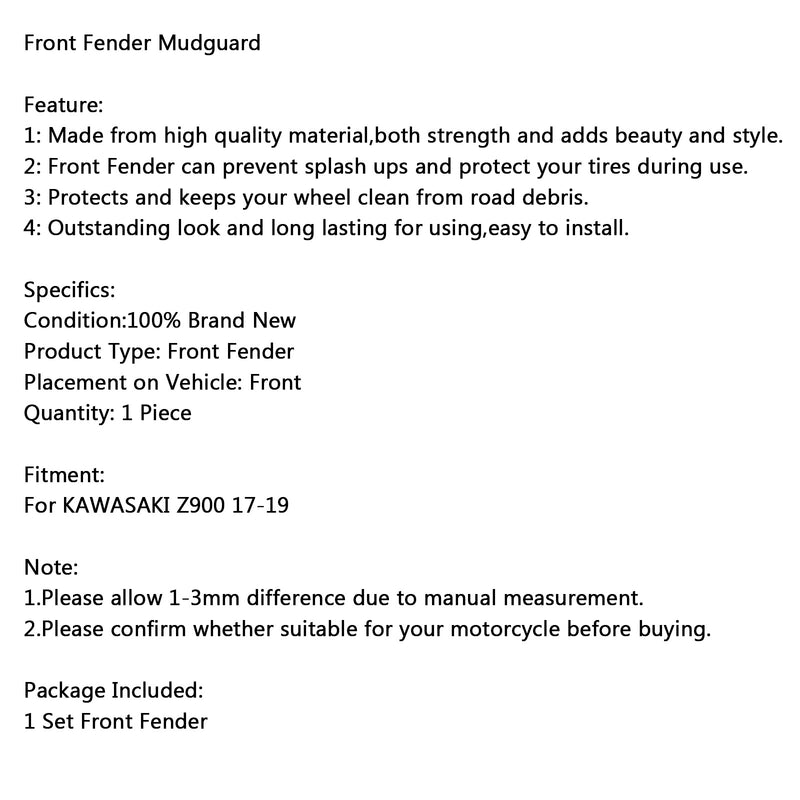 Motorcycle Front Fender Tire Hugger Mudguard for KAWASAKI Z900 17-19 Carbon Generic