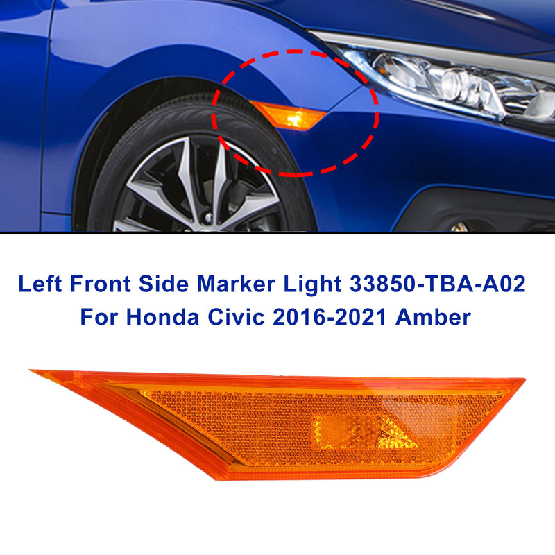 2¡Á Front Side Marker Light For Honda Civic 2016-2021 Amber Generic