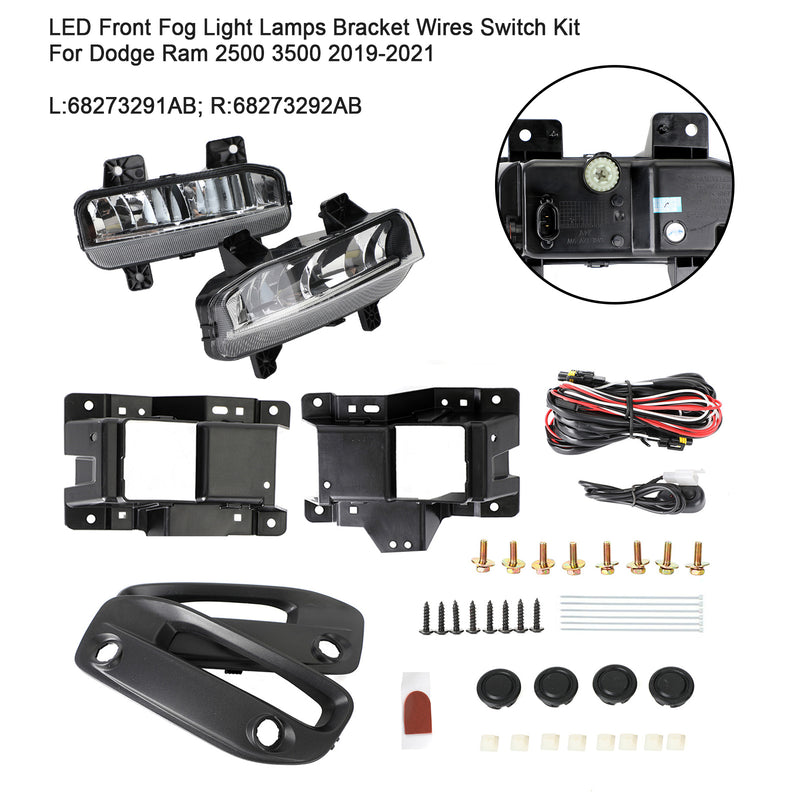 2019-2021 Dodge Ram 2500 3500 LED Front Fog Light Lamps Bracket Wires Switch