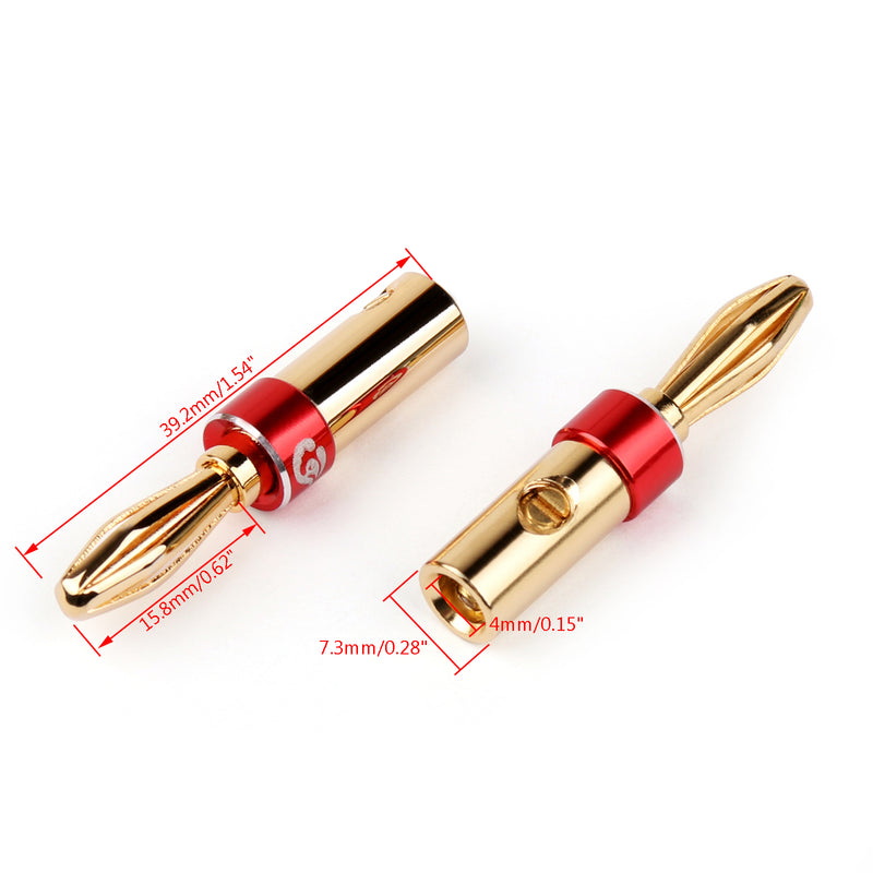 2PCS Solderless Banana Plug Gold-plated Speaker Cable Audio Connector Red