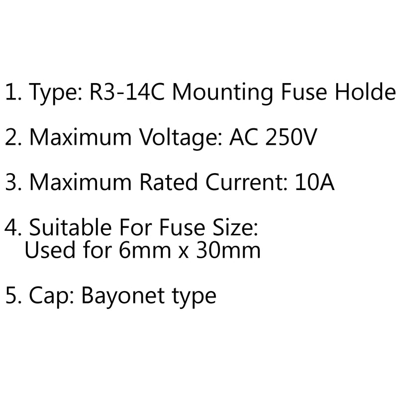 SCI R3-14C Panel Mount Chassis Fuse Holder For 6x30mm Glass Fuses 10A 250V