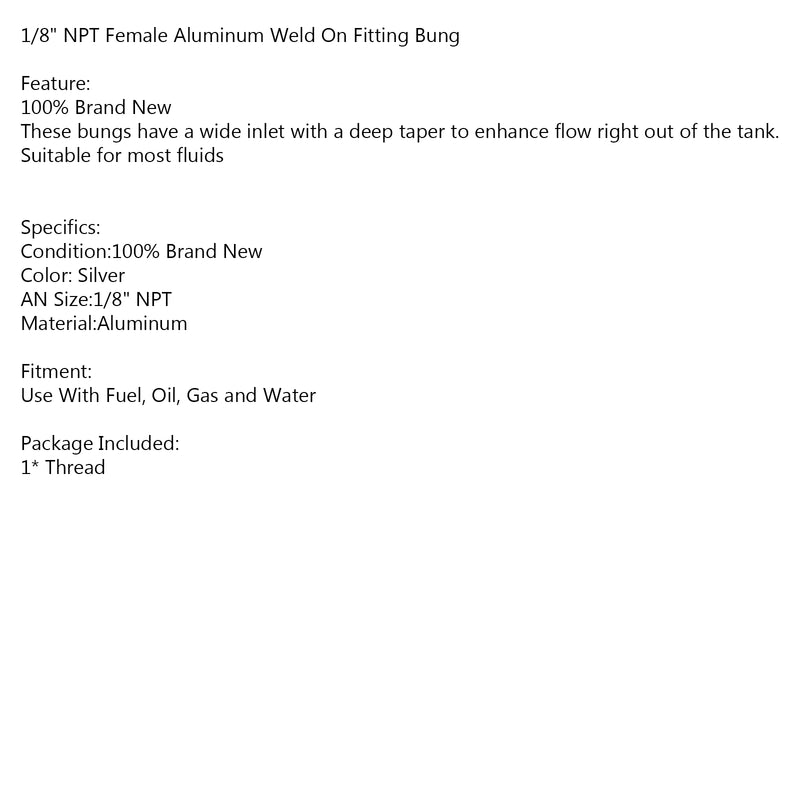 1/8" NPT Female Aluminum Weld On Fitting Bung Generic