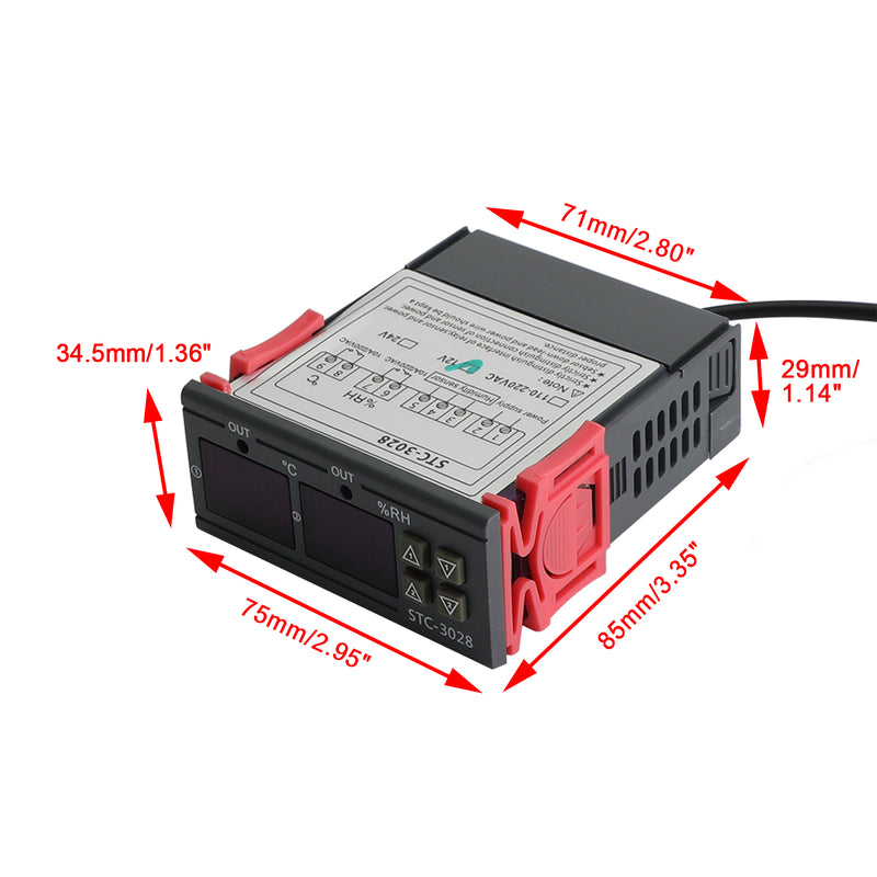 STC-3028 Dual Display Digital Temperature Humidity Controller Thermostat+Probe