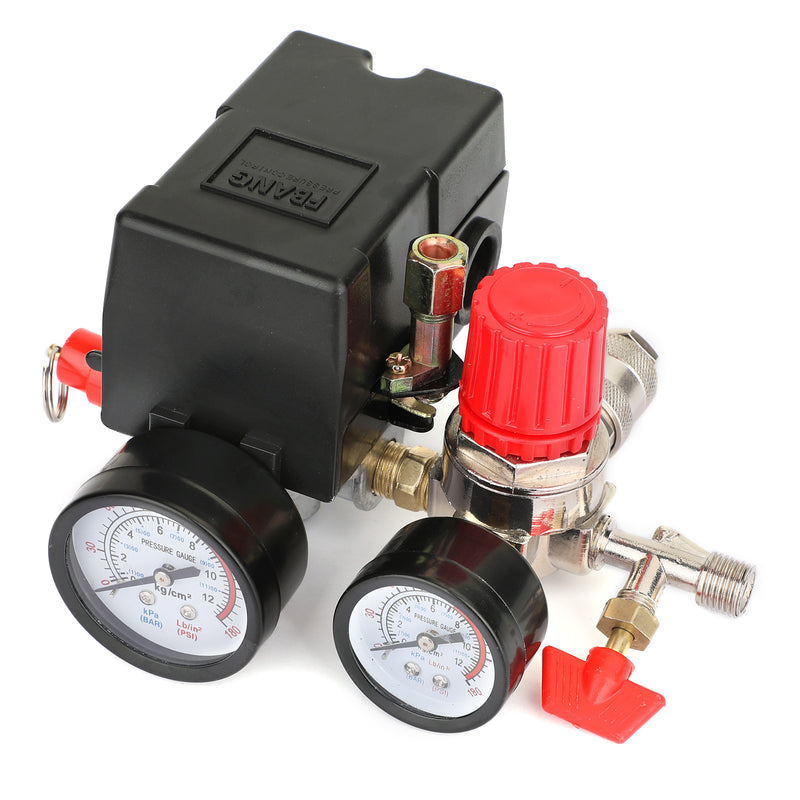 Air Compressor Pressure Control Switch Manifold Regulator Fitting with Gauges