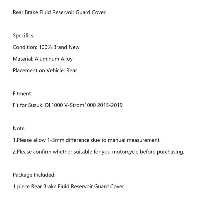 Rear Brake Fluid Reservoir Guard Cover fit for Suzuki DL1000 V-Strom1000 15-2019 Generic