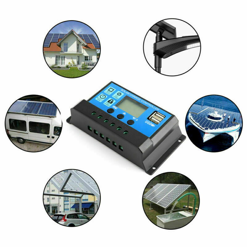 50A Solarlageregler Controller Panel Batterie Regler PWM LCD Dual USB 12V / 24V